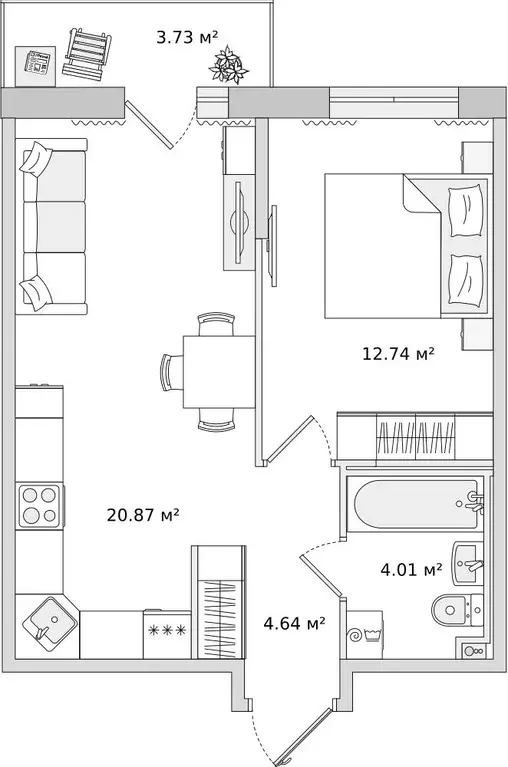 Квартира, 1 комната, 44 м - Фото 0