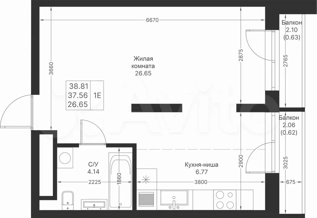 1-к. квартира, 38,8 м, 8/24 эт. - Фото 1