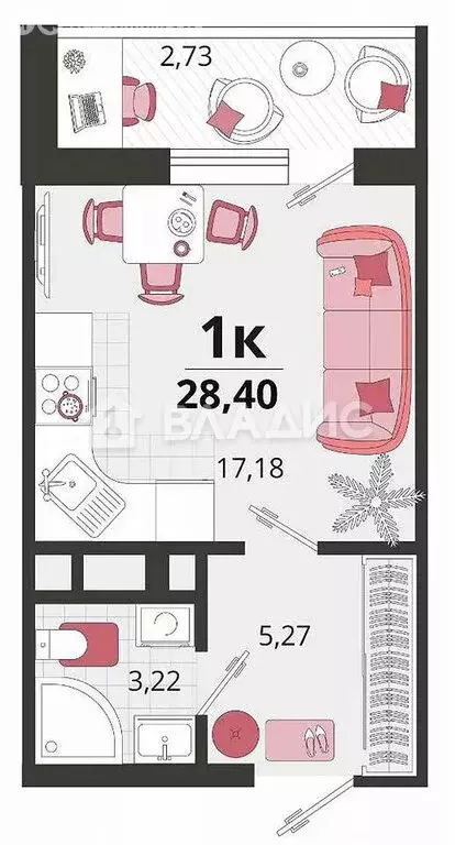 Квартира-студия: посёлок Знаменский, Природная улица, 10Бк2 (28.4 м) - Фото 0