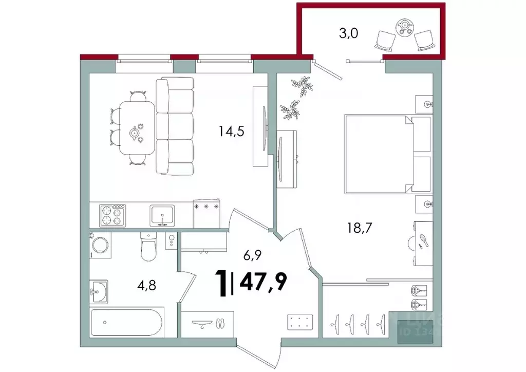 1-к кв. Тверская область, Тверь Южный мкр,  (47.9 м) - Фото 0