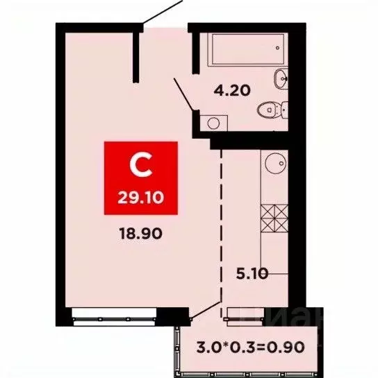 Студия Краснодарский край, Краснодар ул. Конгрессная, 21 (29.1 м) - Фото 0