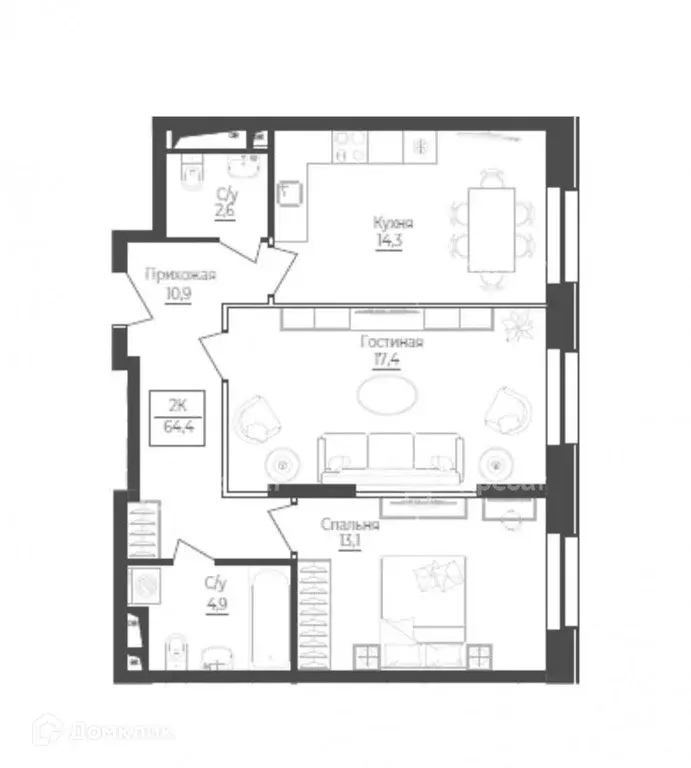 Продаётся 2-к квартира, 64.4 м - Фото 0