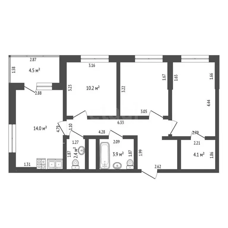 3-комнатная квартира: Тюмень, Дамбовская улица, 29к1 (68.1 м) - Фото 0