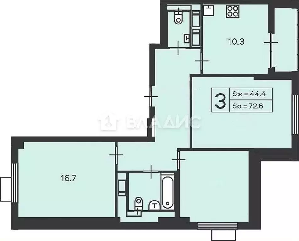 3-комнатная квартира: Москва, Амурская улица, 1к1 (72.6 м) - Фото 1