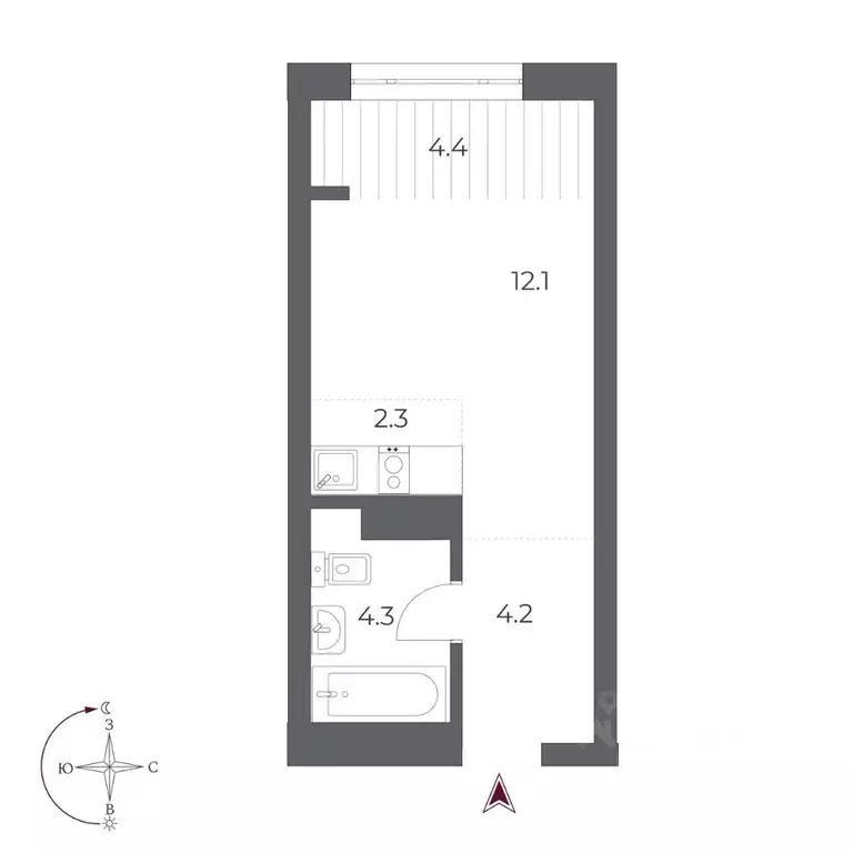 Студия Новосибирская область, Новосибирск Оскар жилой комплекс (27.3 ... - Фото 1