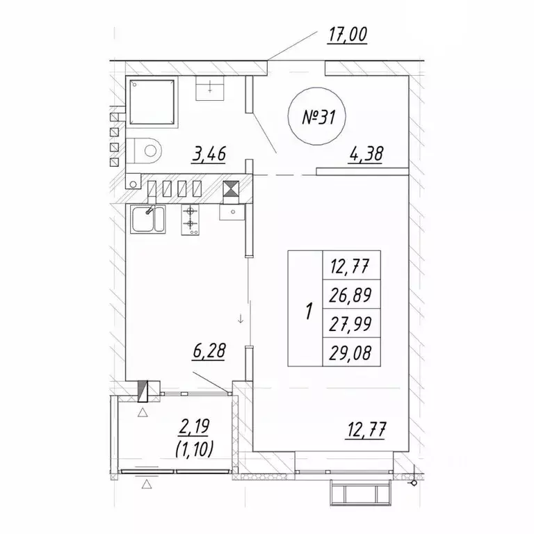 1-к кв. Калининградская область, Зеленоградск  (29.08 м) - Фото 0