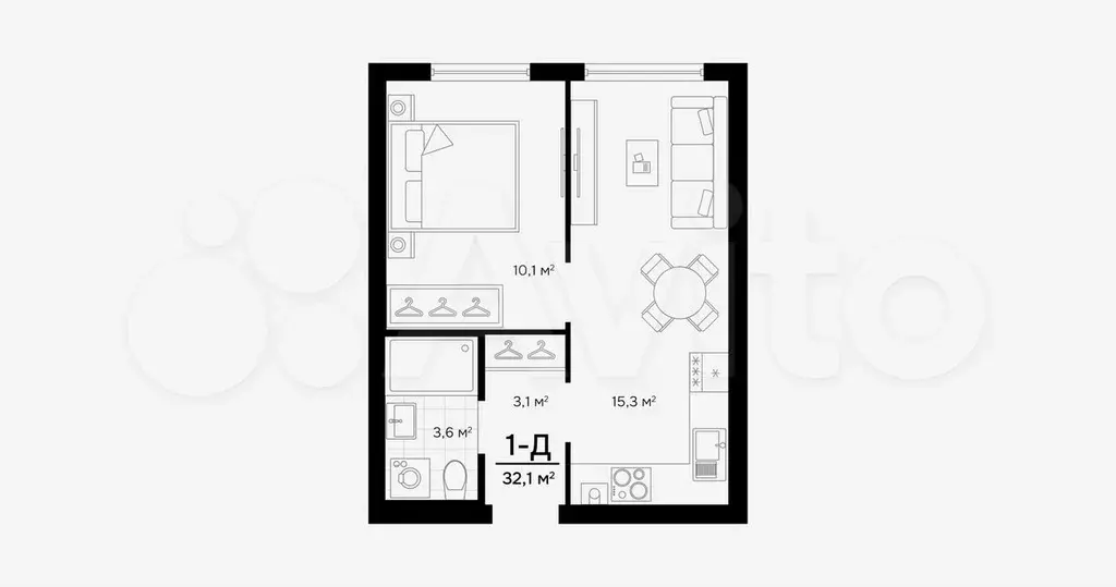 1-к. квартира, 32,1 м, 5/24 эт. - Фото 0