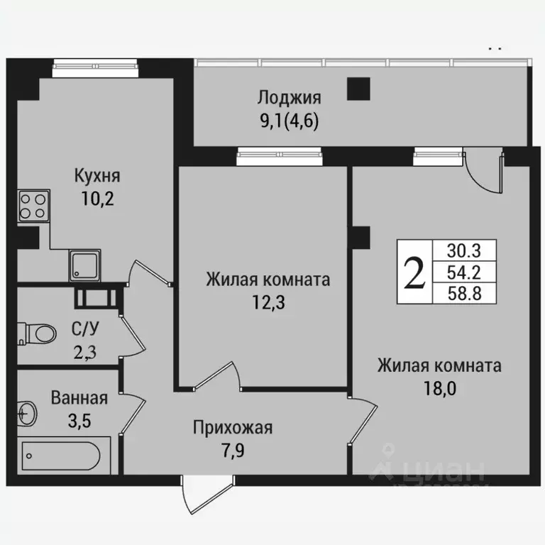 2-к кв. Ленинградская область, Всеволожск Южный мкр, ул. Крымская, 1 ... - Фото 1