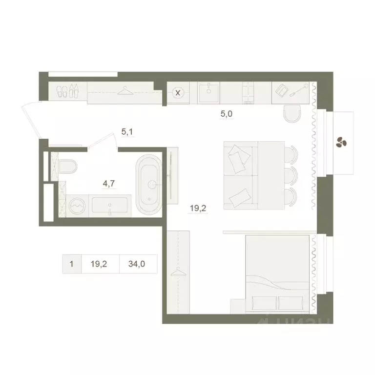 1-к кв. Башкортостан, Уфа Родина Парк жилой комплекс (34.0 м) - Фото 1