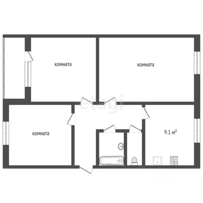 3-к кв. Коми, Усинск Комсомольская ул., 3 (66.5 м) - Фото 1