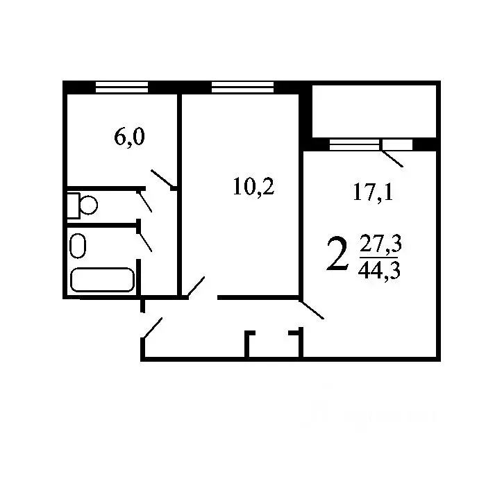 2-к кв. Иркутская область, Ангарск 7А мкр, 7 (42.0 м) - Фото 1