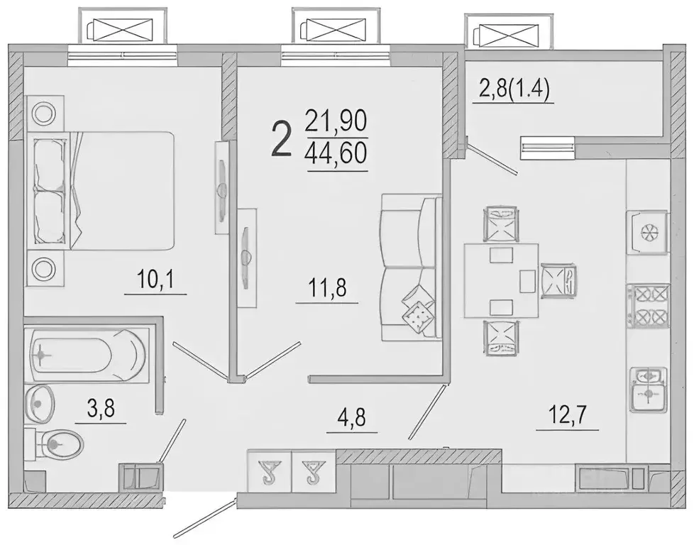 2-к кв. Краснодарский край, Краснодар ул. Даниила Смоляна, 65к2 (46.0 ... - Фото 1