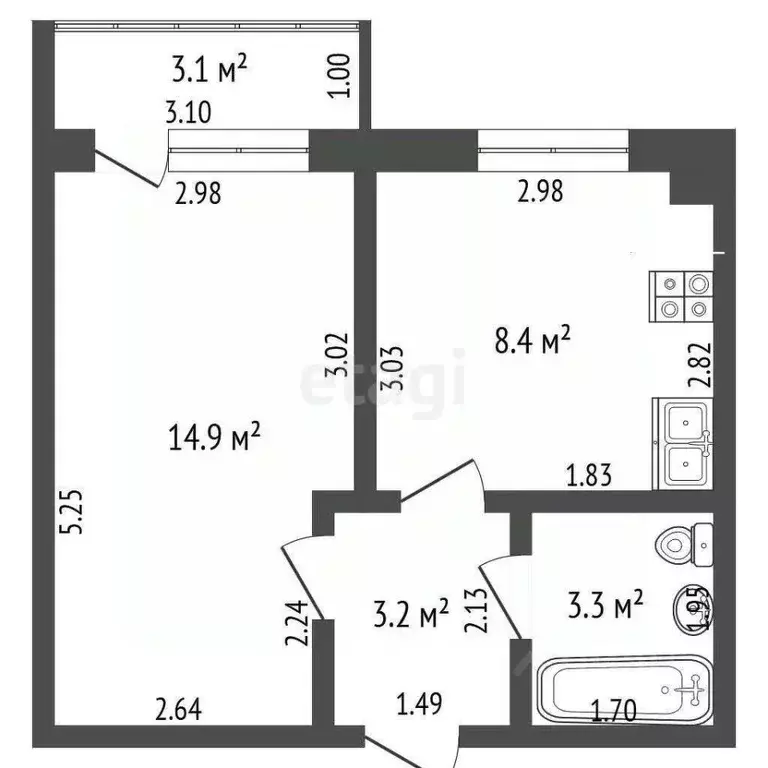 1-к кв. Ростовская область, Аксай Советская ул., 16к1 (29.8 м) - Фото 2