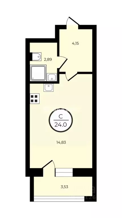Студия Санкт-Петербург Курляндская ул., 10 (24.0 м) - Фото 2