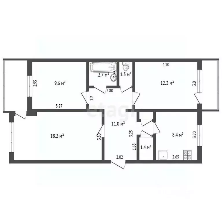 3-к кв. Кемеровская область, Юрга Кузбасский просп., 14 (65.4 м) - Фото 1