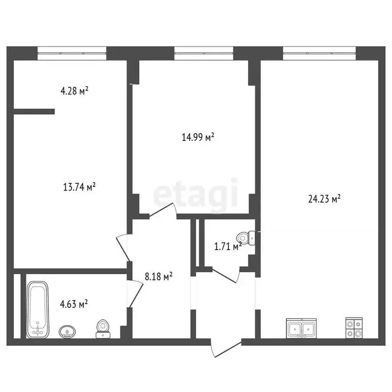 2-комнатная квартира: Тюмень, улица Братьев Бондаревых, 1 (67.5 м) - Фото 1