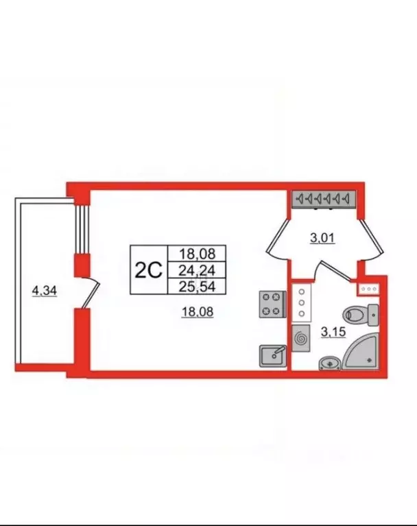 Студия Санкт-Петербург Светлановский просп., 14к1 (24.24 м) - Фото 0