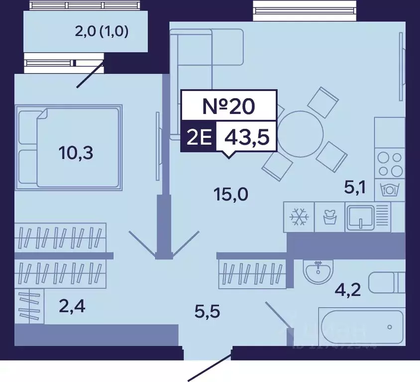 2-к кв. Саха (Якутия), Якутск ул. Новопортовская, 1Д (43.5 м) - Фото 1