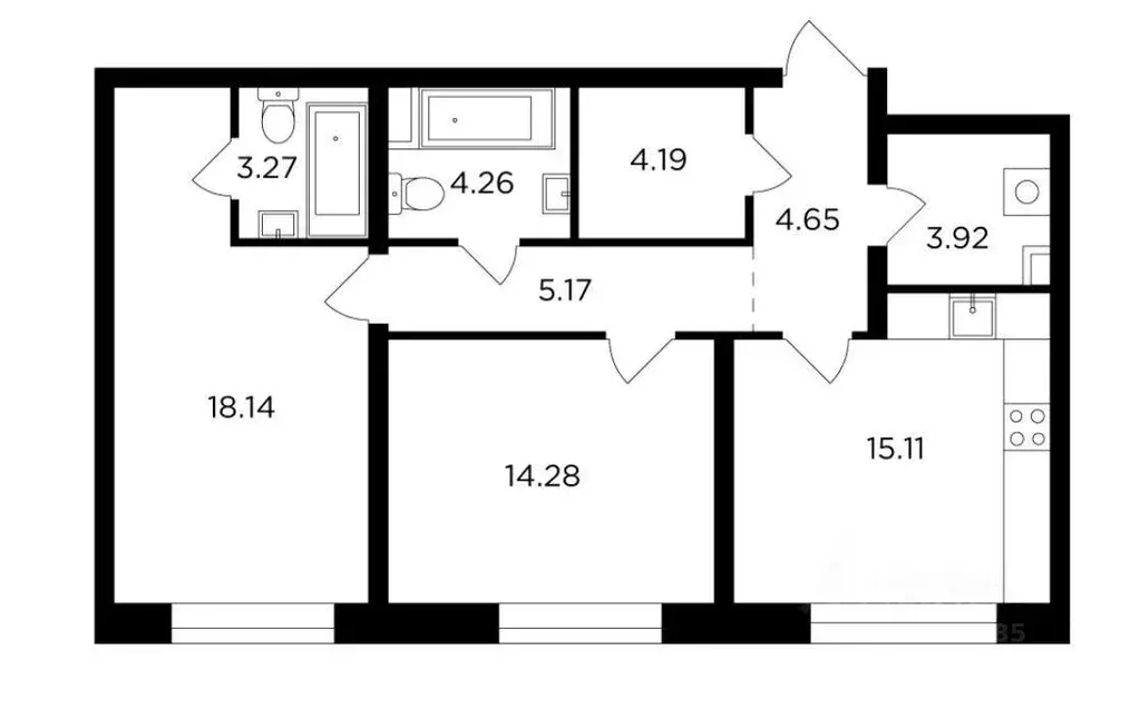 2-к кв. Москва ул. Эдуарда Стрельцова, 2к1 (74.0 м) - Фото 2