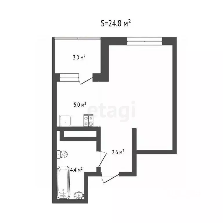 Студия Тюменская область, Тюмень Дамбовская ул., 27к1 (24.8 м) - Фото 1