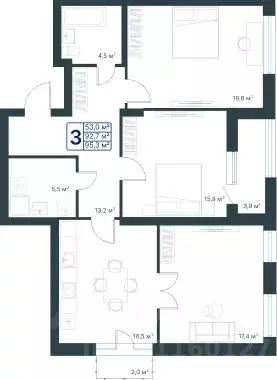 3-к кв. Воронежская область, Воронеж ул. Ворошилова, 19 (95.3 м) - Фото 1