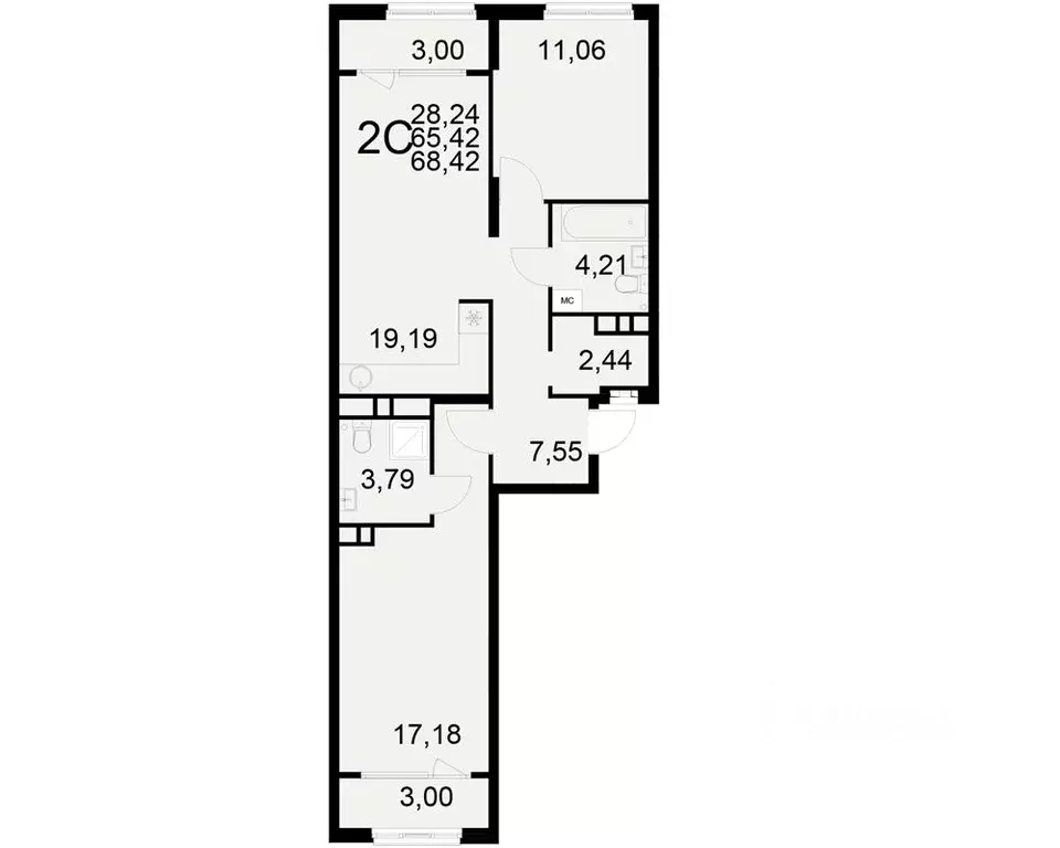 2-к кв. Рязанская область, Рязань ул. Бирюзова (65.42 м) - Фото 0