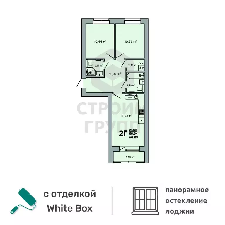 2-к кв. Владимирская область, Ковров ул. Строителей, 43/1 (60.59 м) - Фото 0