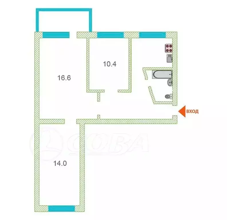 3-комнатная квартира: Тюмень, Ямская улица, 75 (54.4 м) - Фото 2