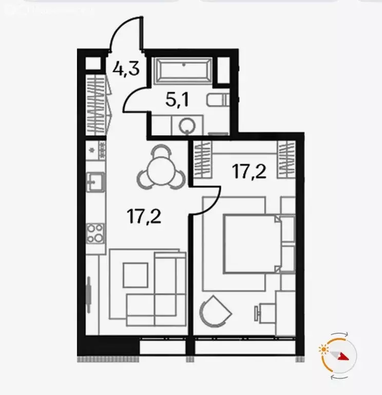 1-комнатная квартира: Москва, СВАО, район Ростокино, ЖК Союз, к2 (43.7 ... - Фото 1