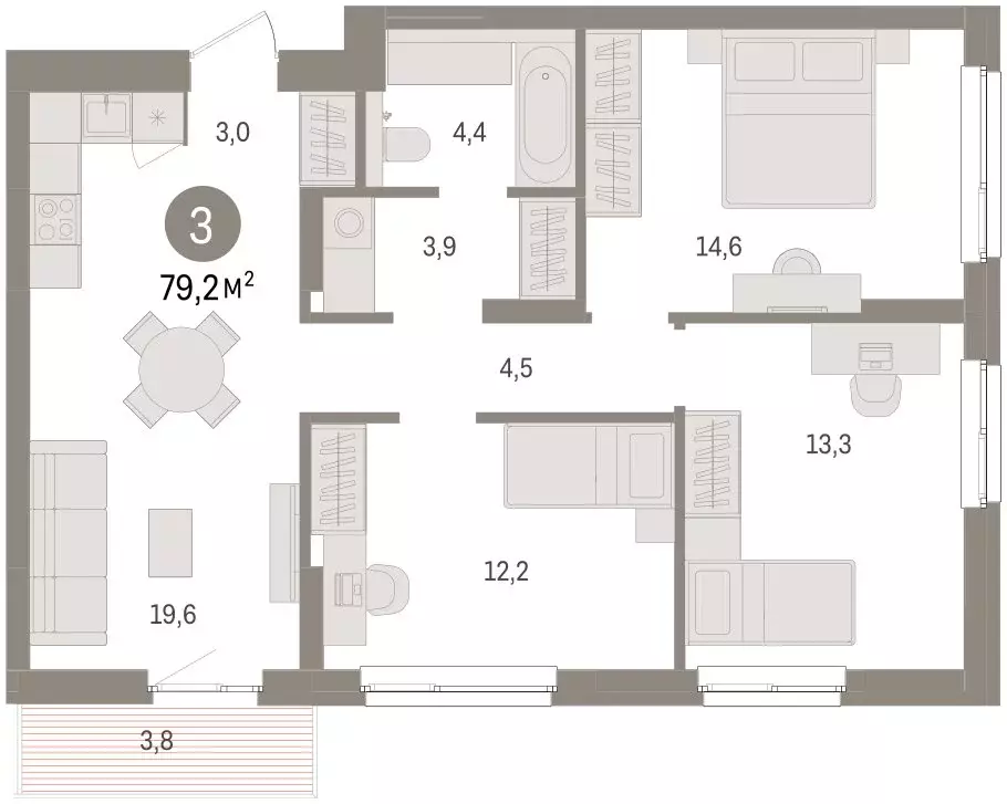 3-комнатная квартира: Челябинская область, Сосновский муниципальный ... - Фото 1