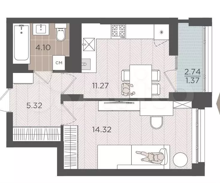 1-к. квартира, 36,4 м, 6/9 эт. - Фото 1