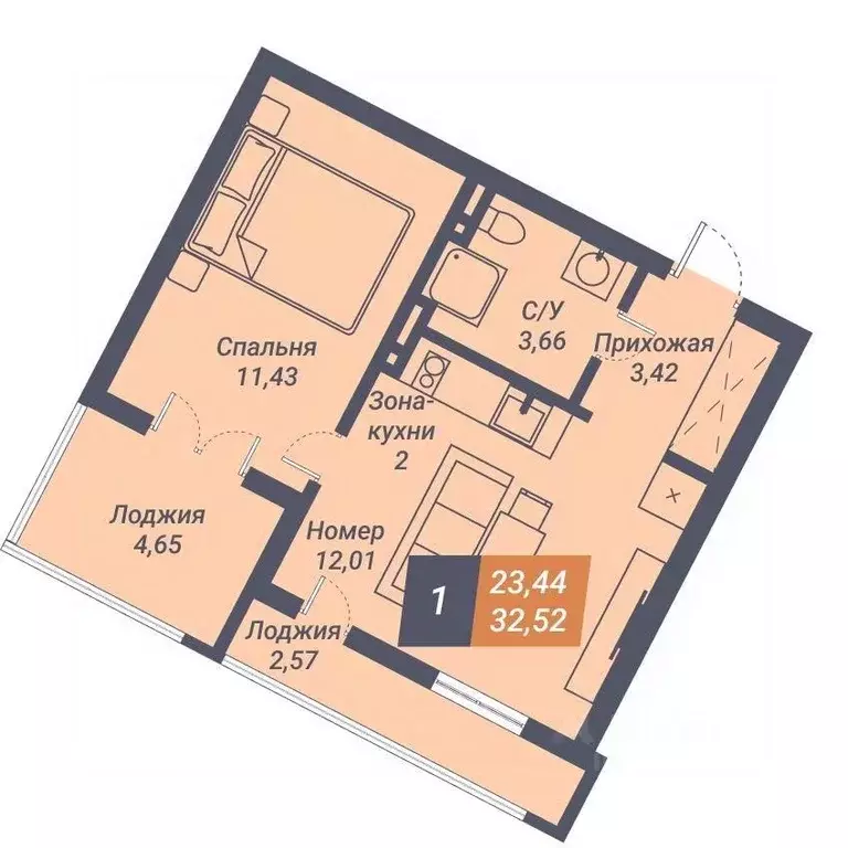 1-к кв. Новосибирская область, Новосибирск ул. Ленина, 85 (32.52 м) - Фото 0