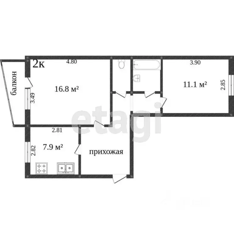 2-к кв. Ханты-Мансийский АО, Сургут ул. Бахилова, 8 (54.2 м) - Фото 1