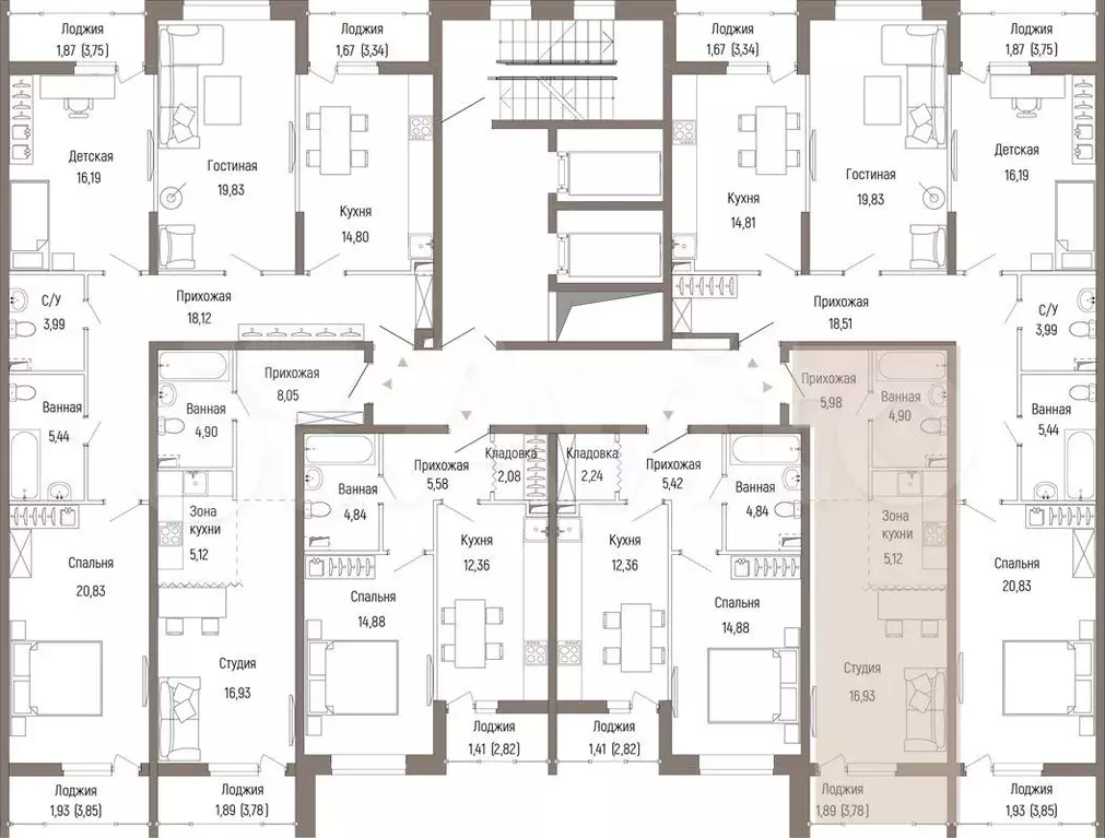 Квартира-студия, 34,8 м, 2/9 эт. - Фото 1