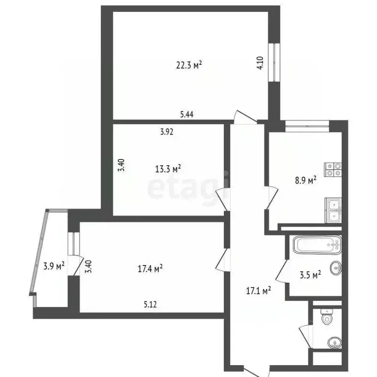 3-к кв. Московская область, Одинцово ул. Чистяковой, 40 (83.8 м) - Фото 1