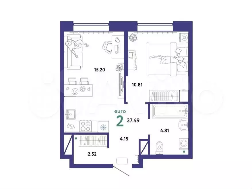 2-к. квартира, 37,5 м, 16/25 эт. - Фото 1