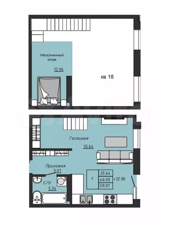 1-к. квартира, 60 м, 4/4 эт. - Фото 0