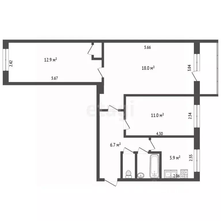 3-к кв. Омская область, Омск ул. Ватутина, 13Б (58.7 м) - Фото 2