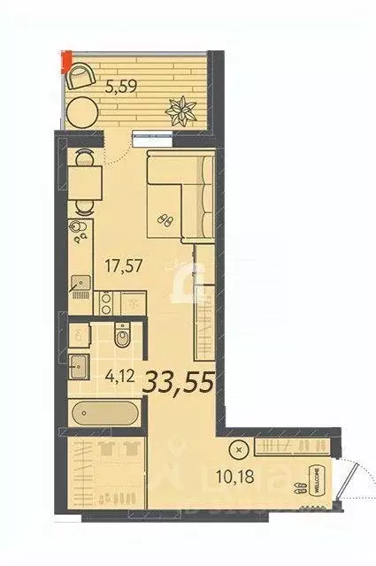 Квартира, студия, 33.6 м - Фото 1