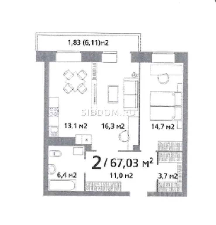 2-к кв. Красноярский край, Красноярск ул. Березина, 82В (67.03 м) - Фото 2