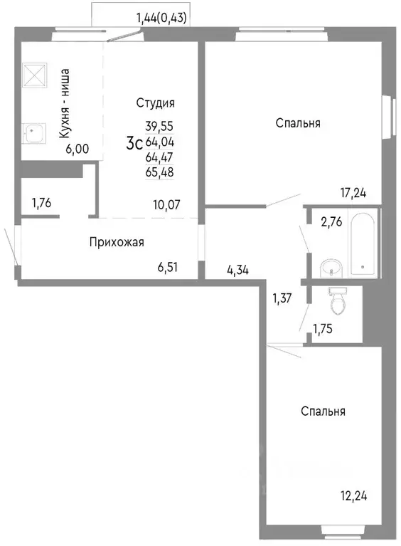 3-к кв. Челябинская область, Челябинск Нефтебазовая ул., 1к2 (64.47 м) - Фото 0