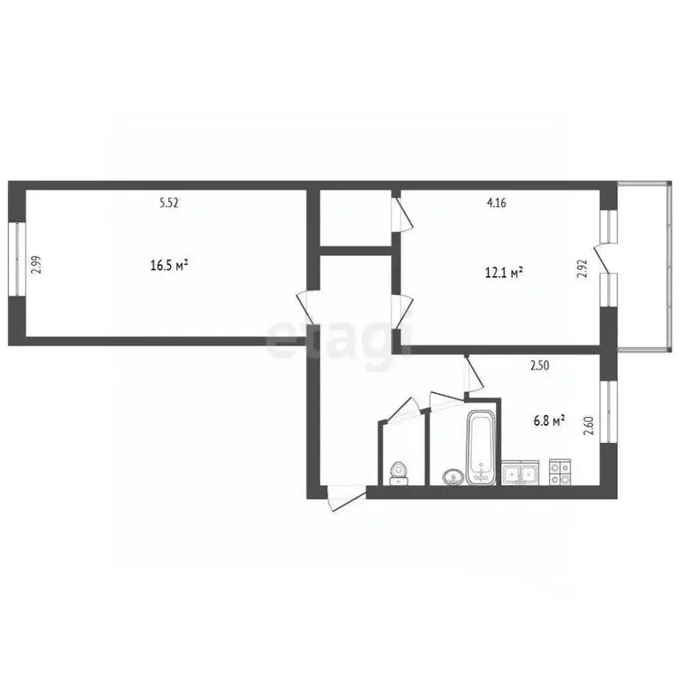 2-к кв. Челябинская область, Челябинск ул. Василевского, 4 (46.0 м) - Фото 1