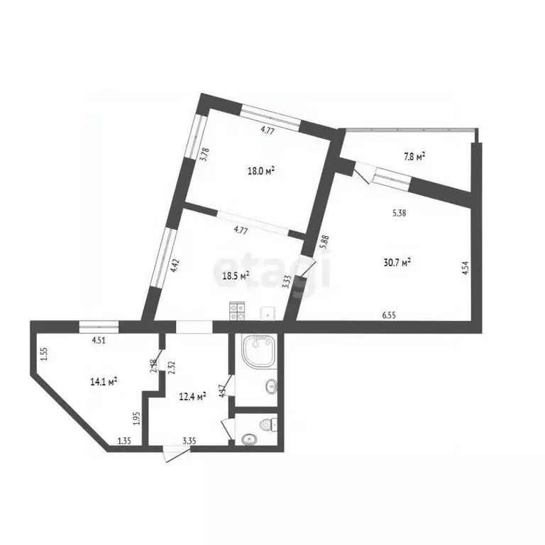 3-к кв. Тюменская область, Тюмень ул. Станислава Карнацевича, 12 (99.8 ... - Фото 2