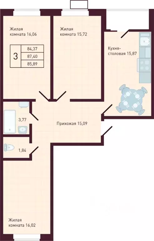 3-к кв. Чувашия, Новочебоксарск Советская ул., поз1 (85.89 м) - Фото 1