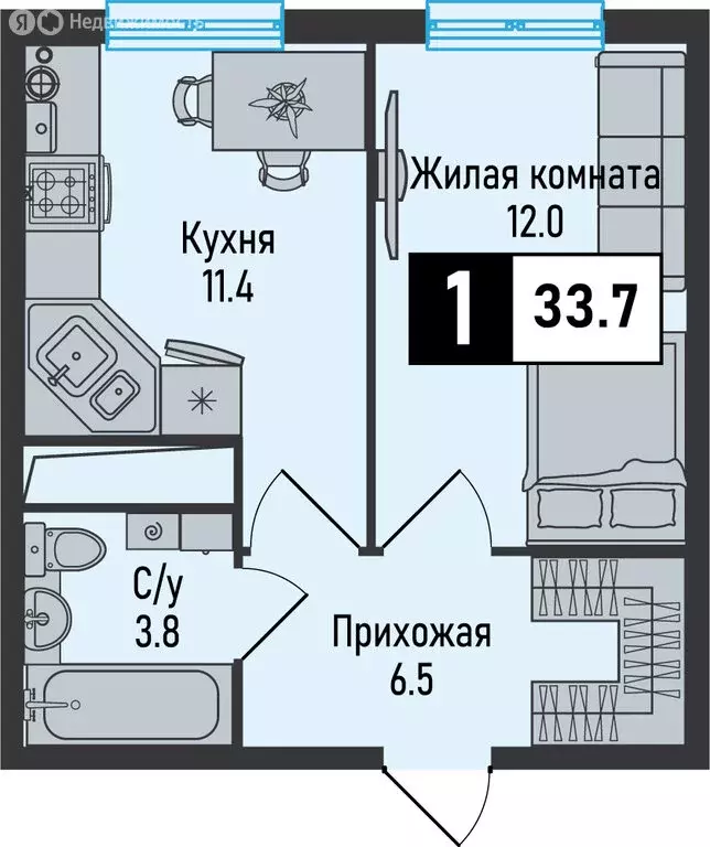 1-комнатная квартира: Железноводск, посёлок Иноземцево, посёлок ... - Фото 0