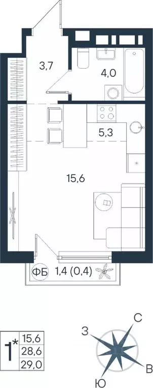 Студия Пермский край, Пермь ул. Космонавта Беляева, 17 (29.0 м) - Фото 1