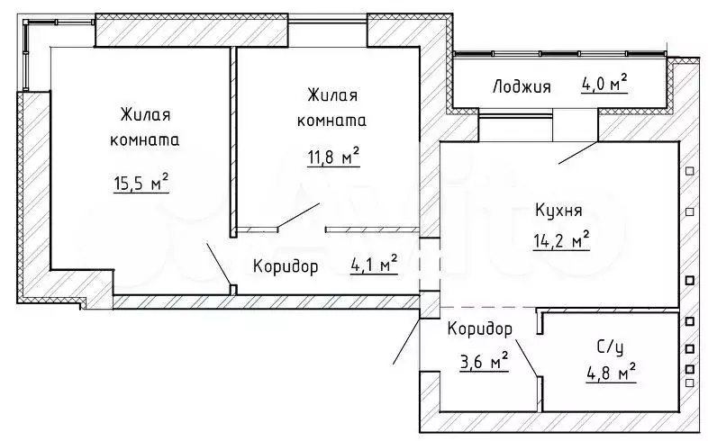 2-к. квартира, 56 м, 5/8 эт. - Фото 1