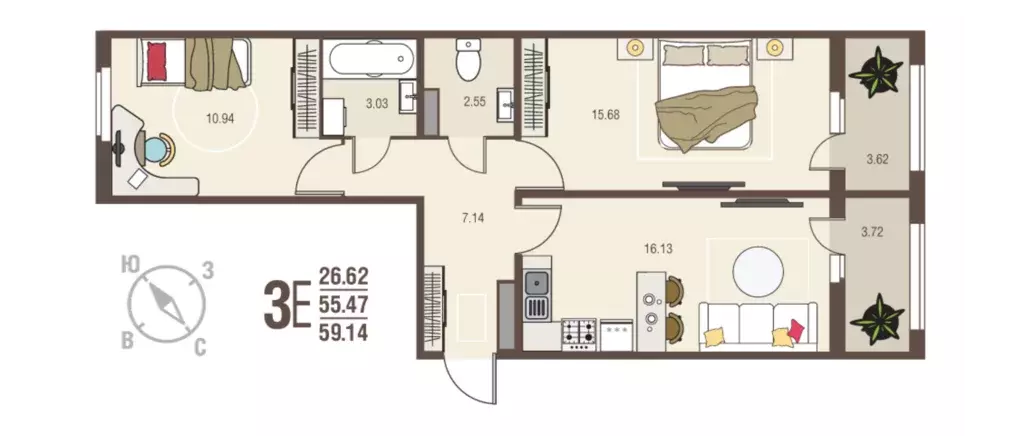 Продаётся 2-к квартира, 59.14 м - Фото 0