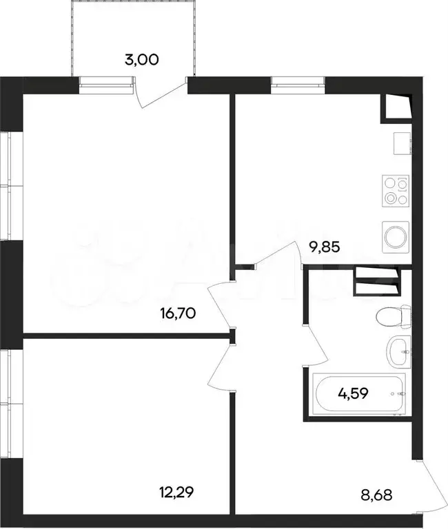 2-к. квартира, 55,1м, 4/4эт. - Фото 0