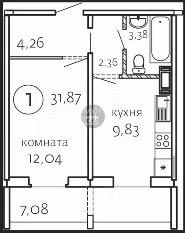 1-к кв. Челябинская область, Челябинск ул. Маршала Чуйкова, 26 (31.87 ... - Фото 0